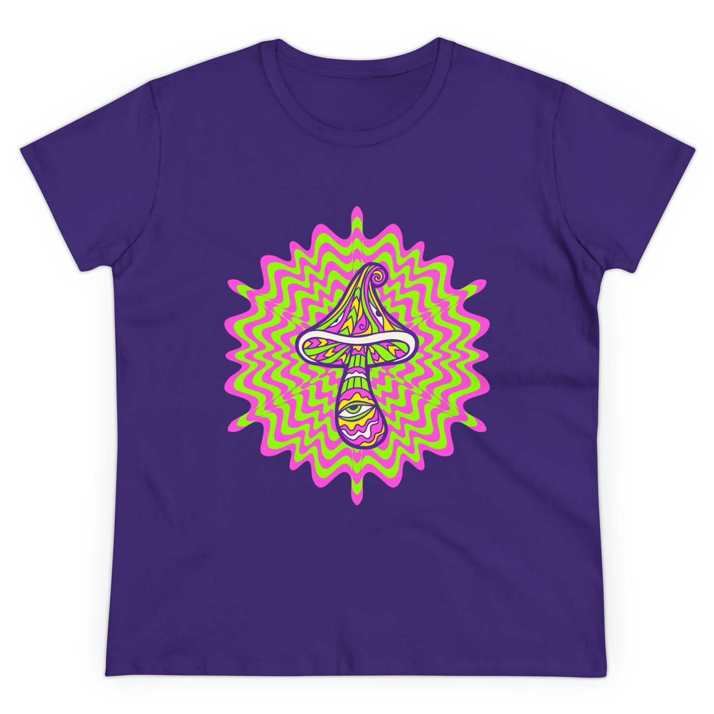 Colorful, Retro Mushrooms- Adult, Semi-fitted, Smaller Size Image, T-shirt