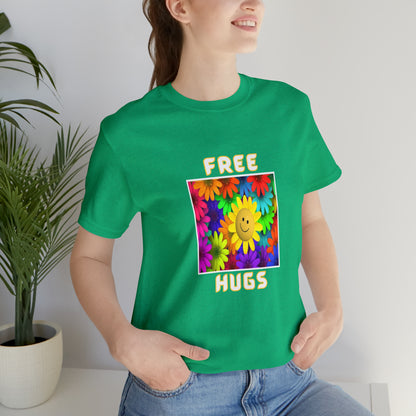 Positive, Art, Colorful, Nature, Flowers, Free Hugs- Adult, Regular Fit, Soft Cotton,  T-shirt