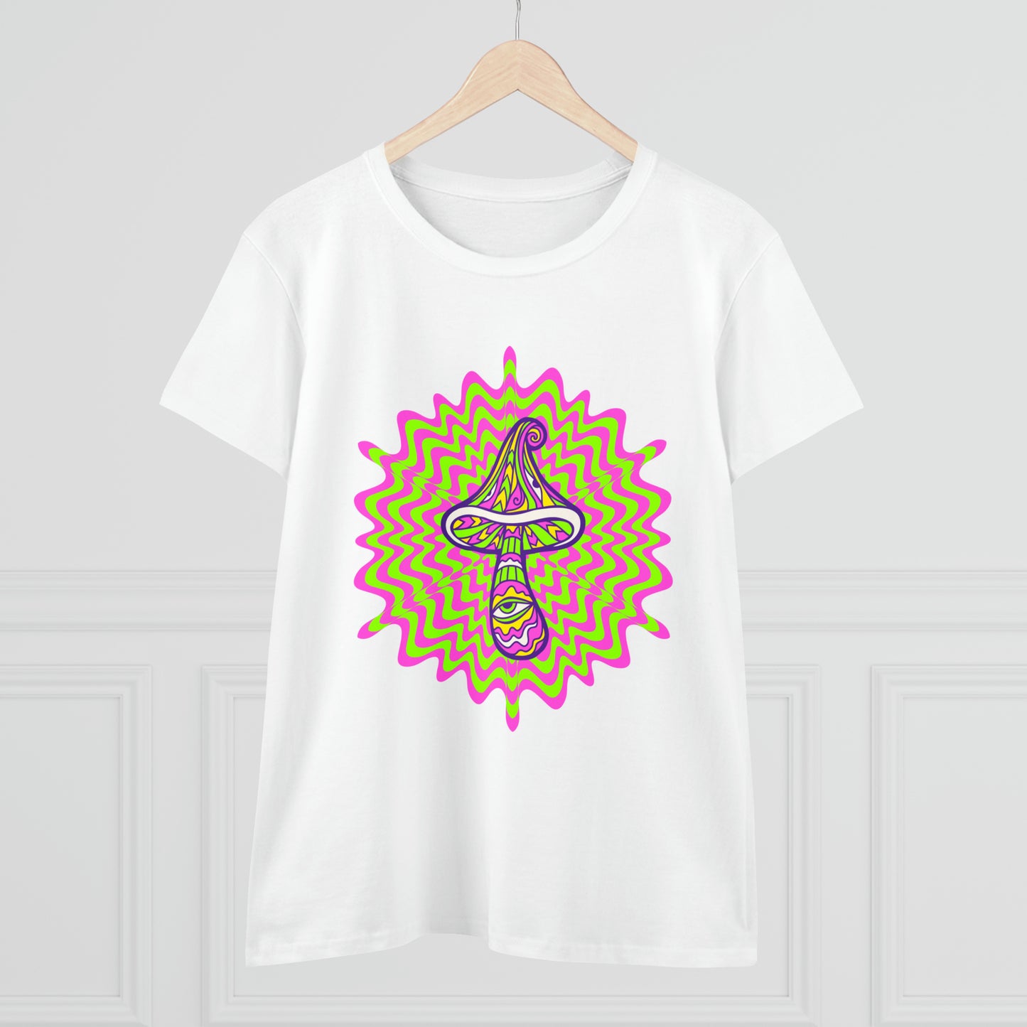 Colorful, Retro Mushrooms- Adult, Semi-fitted, Smaller Size Image, T-shirt