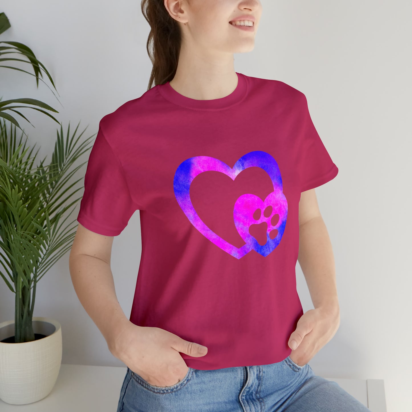 Art, Colorful, Love, Dog Paw- Adult, Regular Fit, Soft Cotton, T-shirt