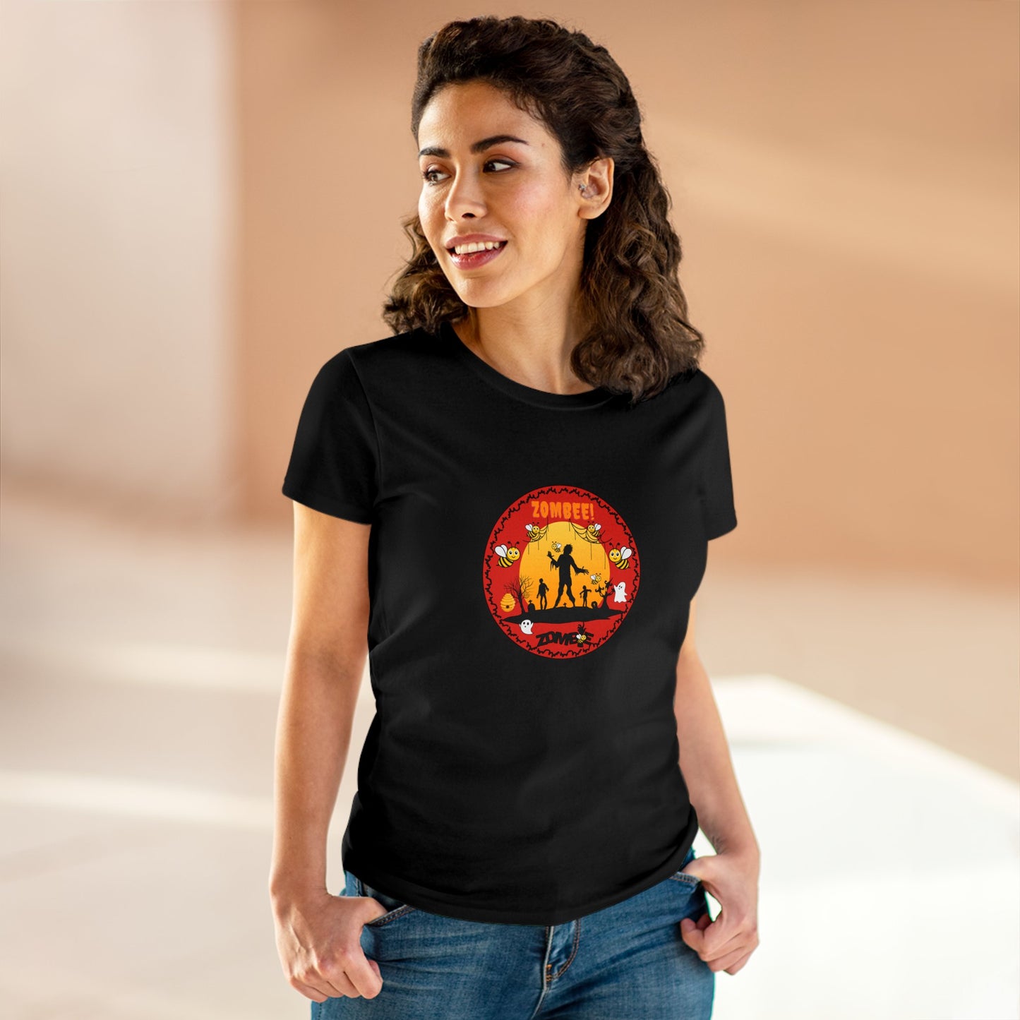 Animals, Bugs, Bee, ZOMBEE, Funny, Holiday, Halloween- Adult, Semi-fitted, Smaller Size Image, T-shirt