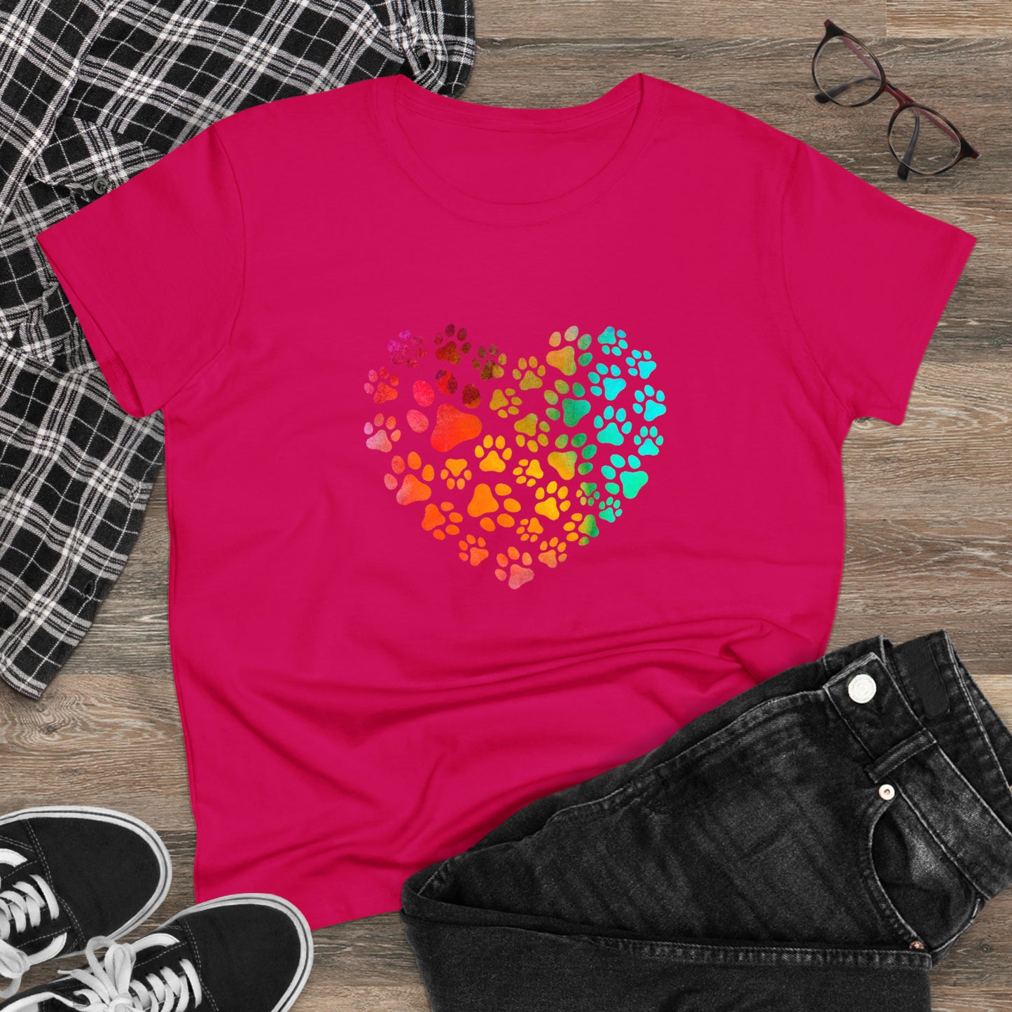 Art, Colorful, Love, Dog Paw- Adult, Semi-fitted, T-shirt