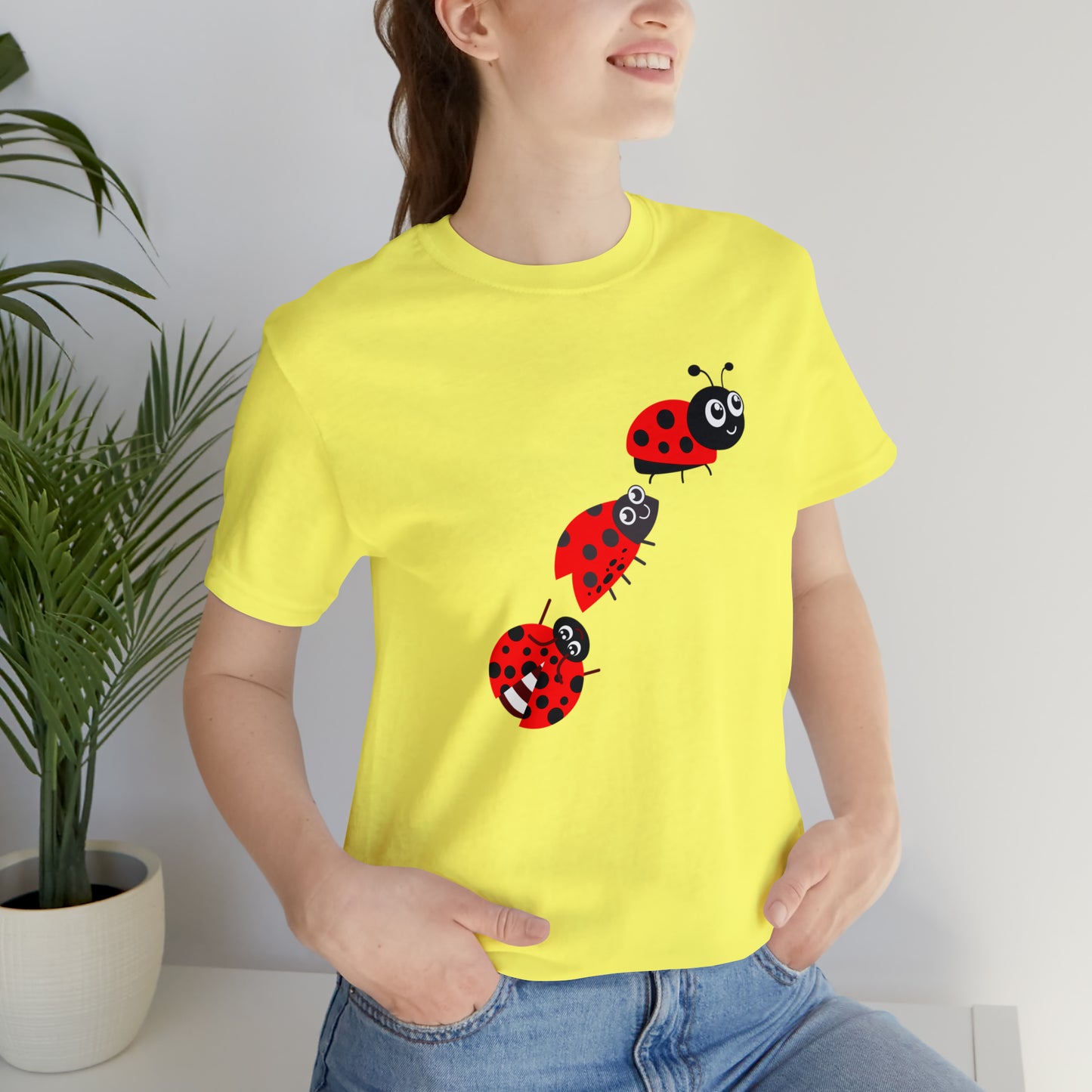 Ladybug Crossing Bug, Flowers, Plants- Adult, Regular Fit, Soft Cotton, T-shirt