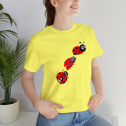 Ladybug Crossing Bug, Flowers, Plants- Adult, Regular Fit, Soft Cotton, T-shirt