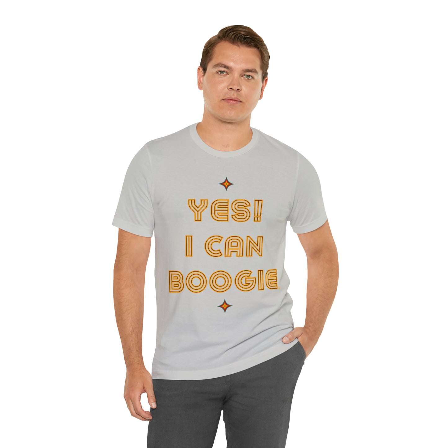 Dance, I Can Boogie, Retro Disco Dance, Words- Adult, Regular Fit, Soft Cotton, Full Size Image, T-shirt