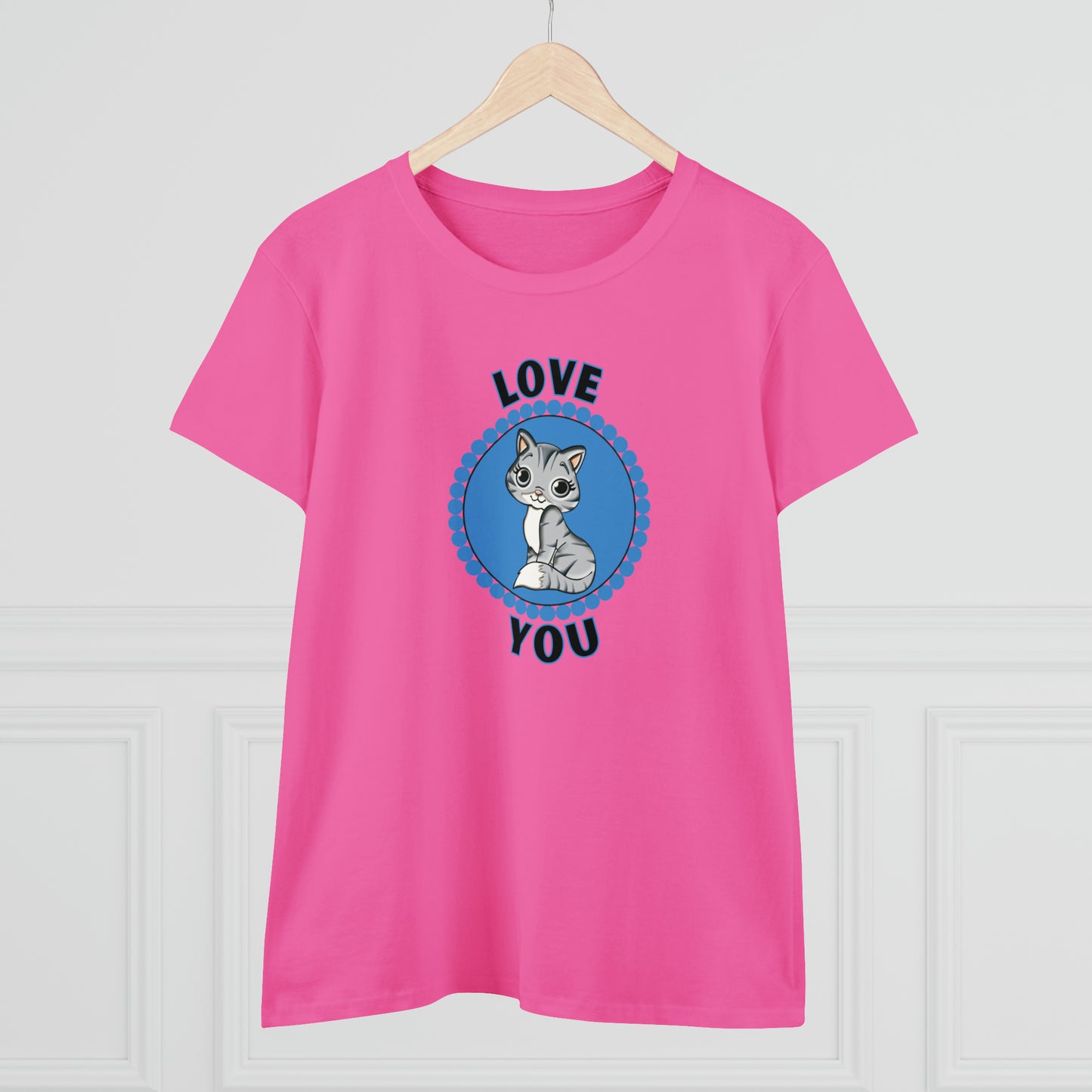 Cat, Love You, Animals- Adult, Semi-fitted T-shirt