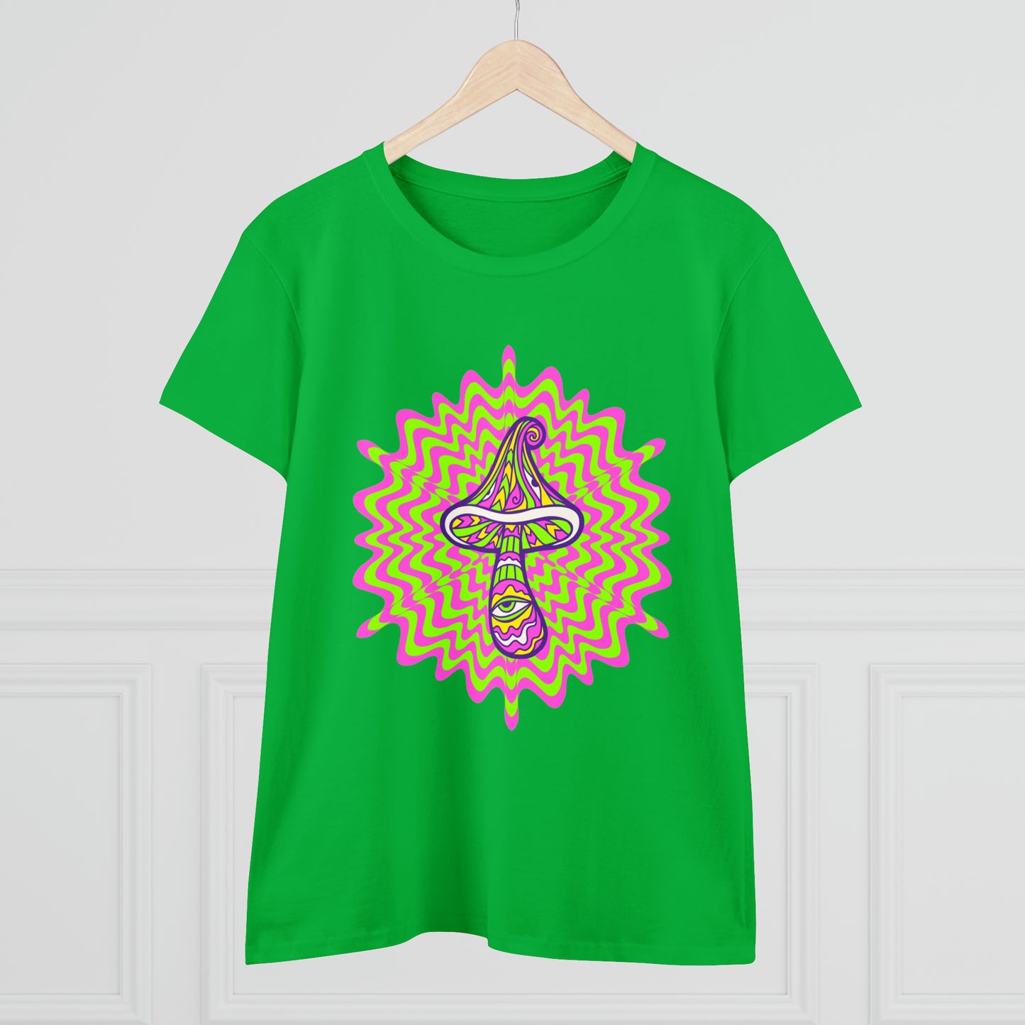 Colorful, Retro Mushrooms- Adult, Semi-fitted, Smaller Size Image, T-shirt