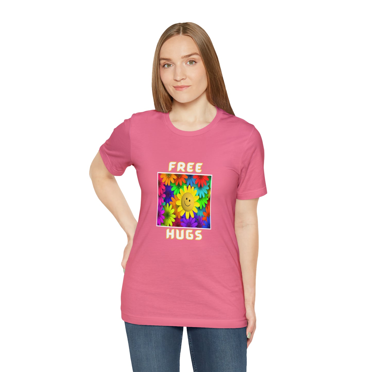 Positive, Art, Colorful, Nature, Flowers, Free Hugs- Adult, Regular Fit, Soft Cotton,  T-shirt