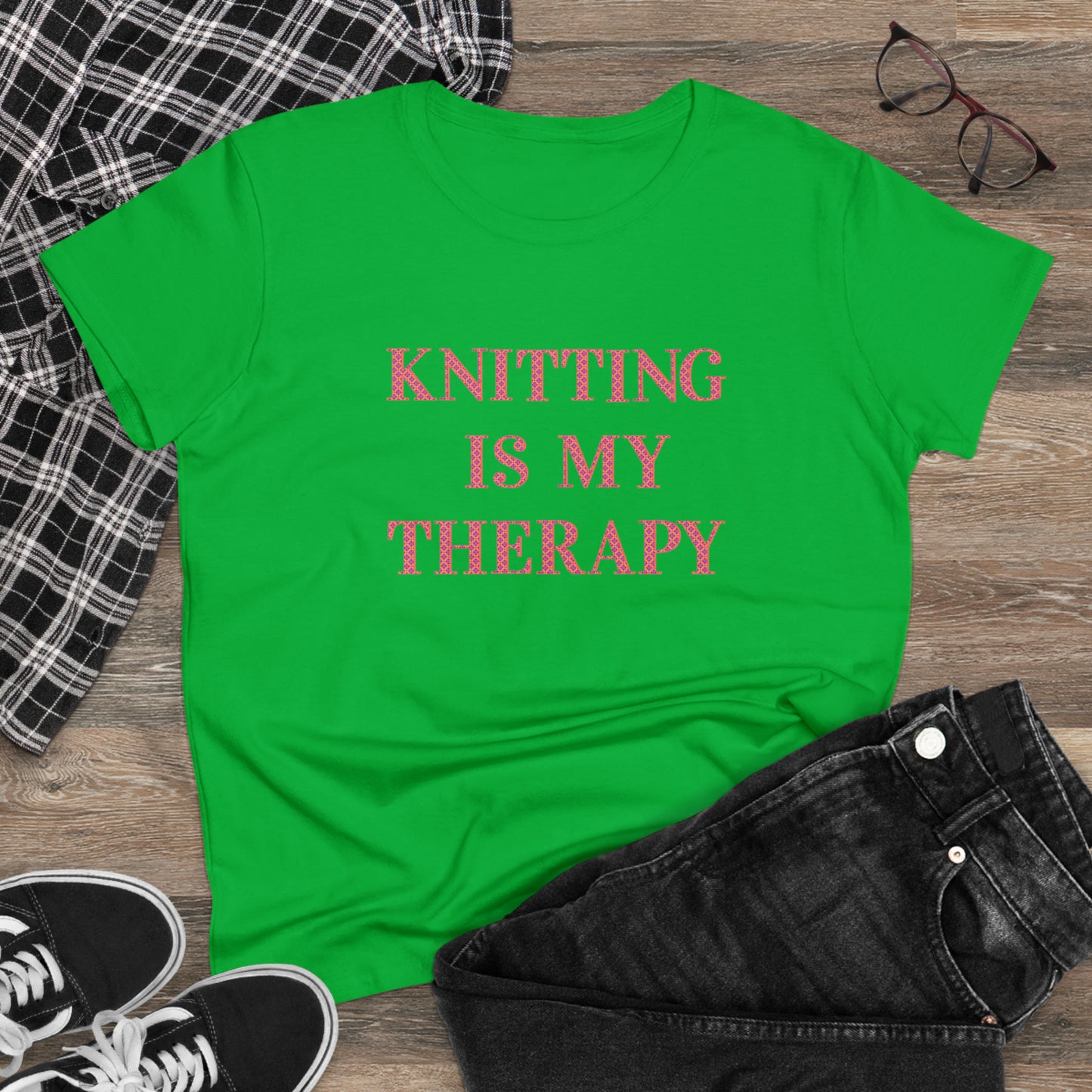 Knitting Is My Therapy- Adult, Semi-fitted T-shirt