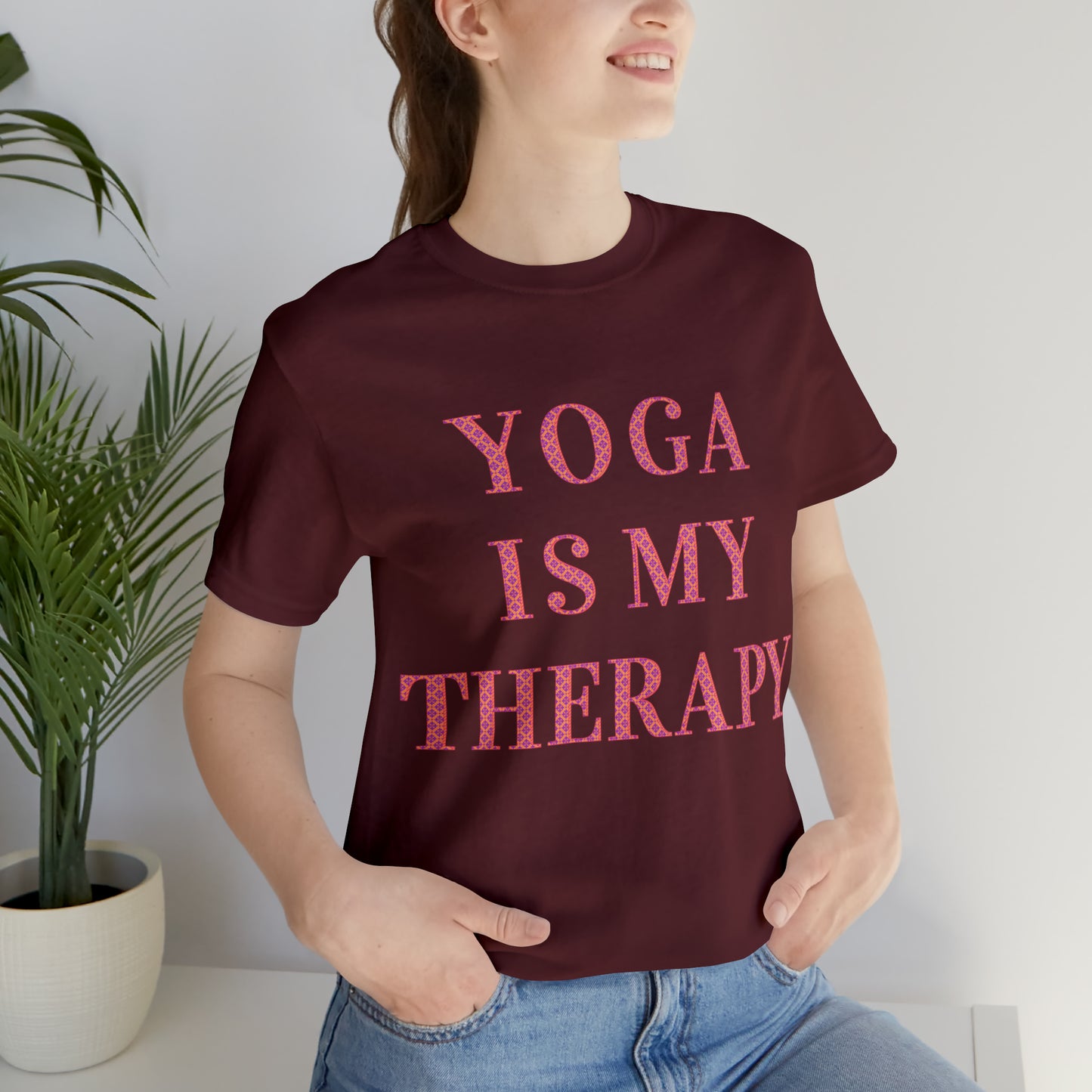 Yoga Is My Therapy- Adult, Regular Fit, Soft Cotton, Full Size Image, T-shirt