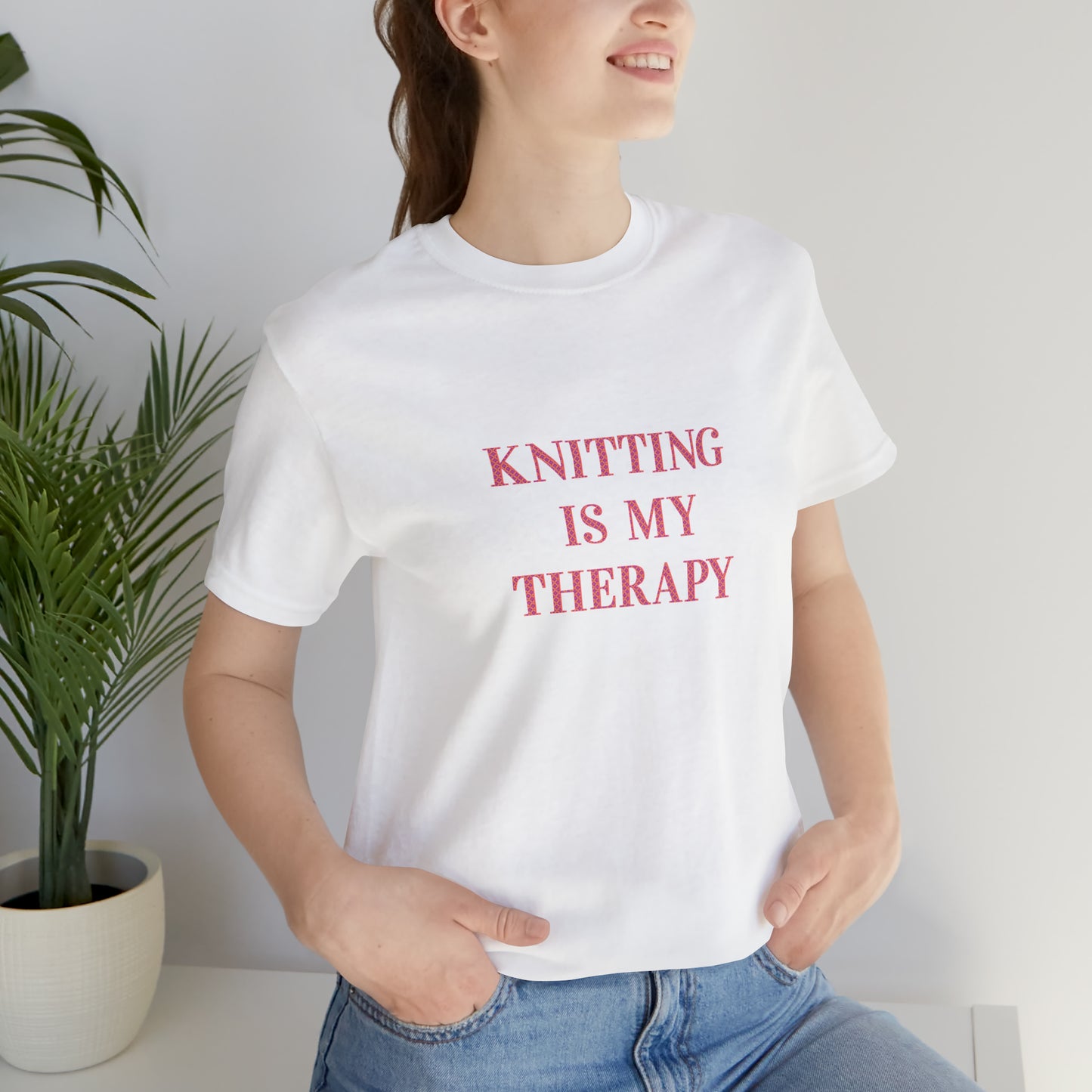 Knitting Is My Therapy- Adult, Regular Fit, Smaller Size Image, Soft Cotton, T-shirt