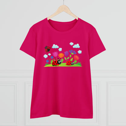 Nature, Flowers, Garden, Ladybug, Bugs-  Adult, Semi-fitted, T-shirt