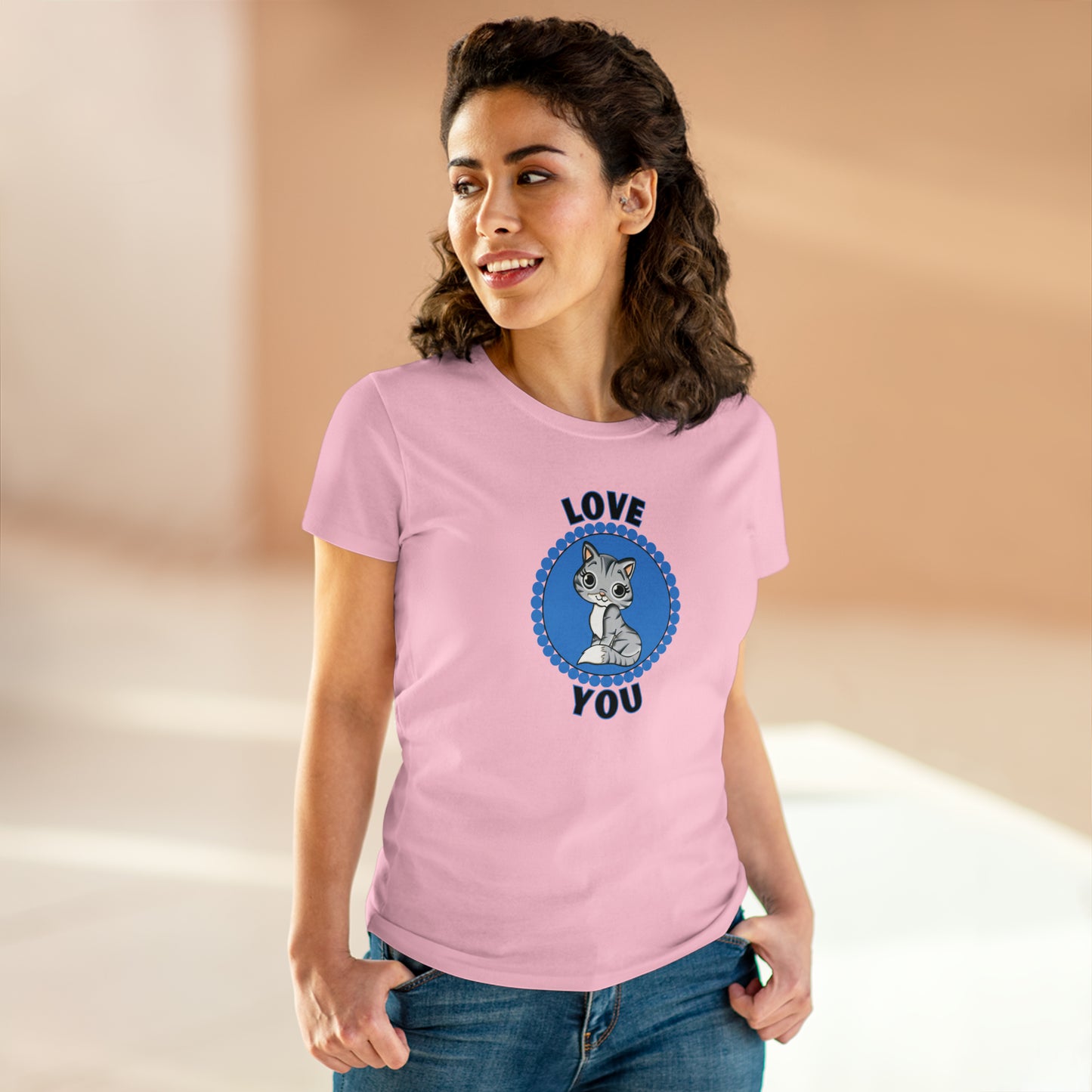 Cat, Love You, Animals- Adult, Semi-fitted T-shirt