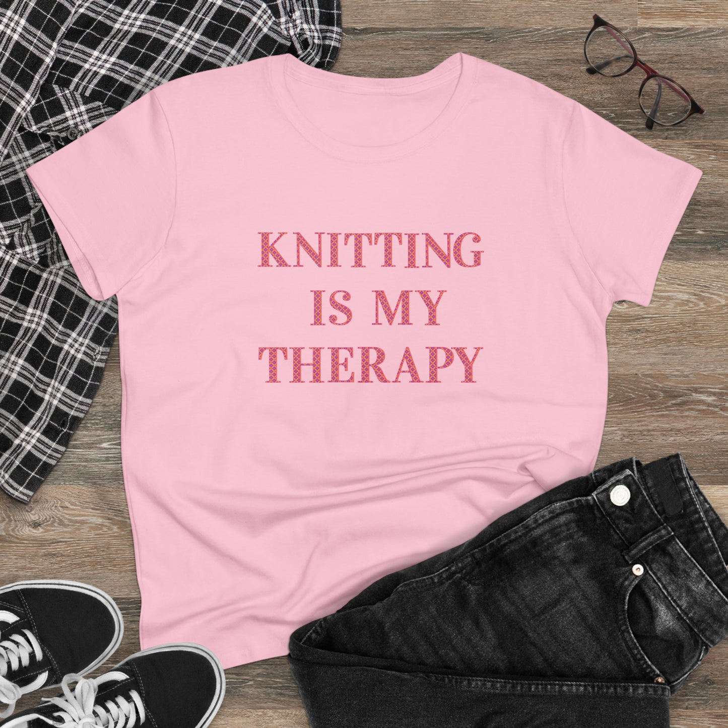 Knitting Is My Therapy- Adult, Semi-fitted T-shirt