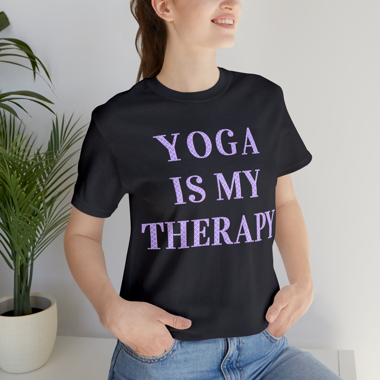 Yoga Is My Therapy- Adult, Regular Fit, Soft Cotton, Full Size Image, T-shirt