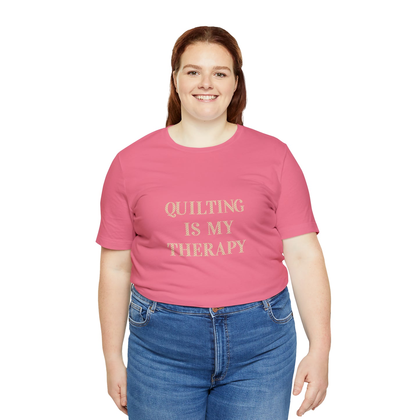 Hobby, Quilting Is My Therapy- Adult, Regular Fit, Soft Cotton, Smaller Size Image, T-shirt