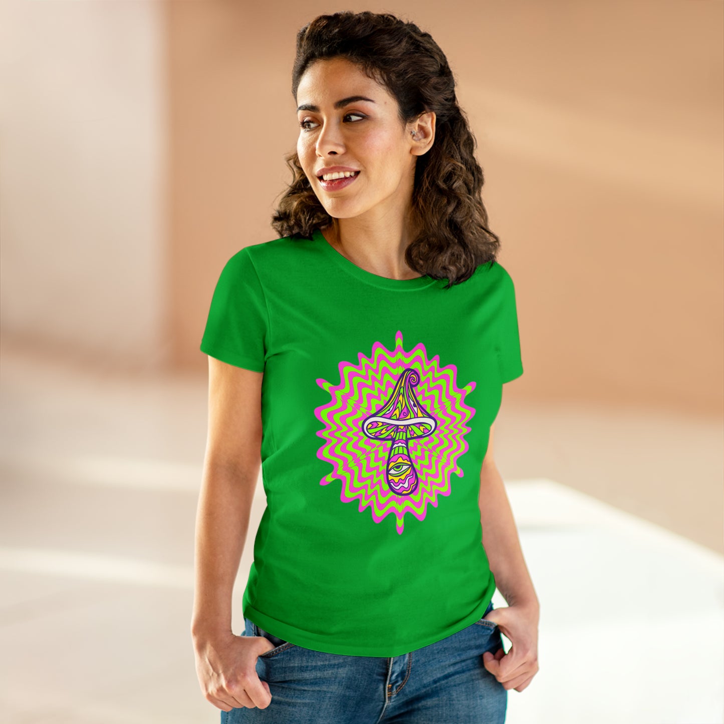 Colorful, Retro Mushrooms- Adult, Semi-fitted, Smaller Size Image, T-shirt