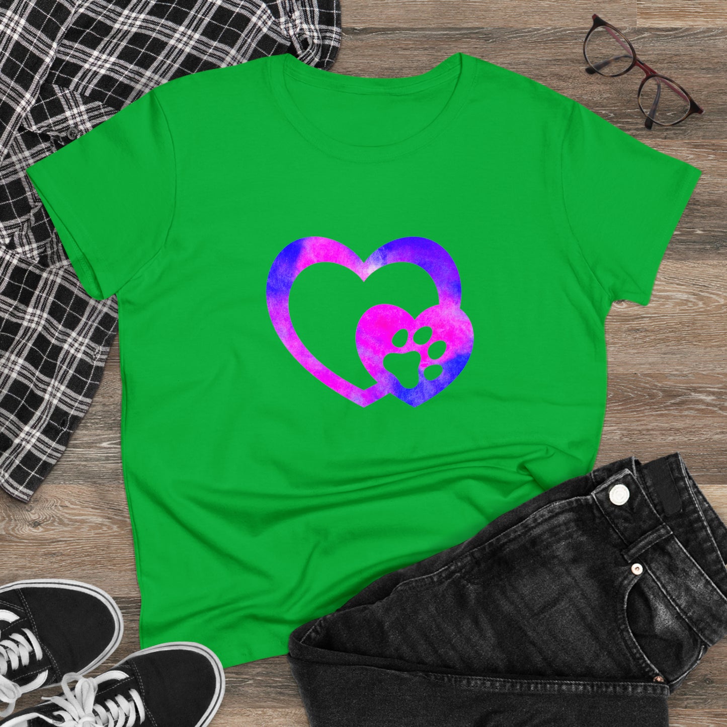 Art, Colorful, Love, Dog Paw- Adult, Semi-fitted, T-shirt