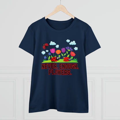 Nature, Plants, Never Enough Flowers Ladybug Bug- Adult, Semi-fitted, T-shirts