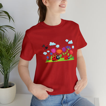 Nature, Plants, Flowers, No words, Ladybug Bugs- Adult, Regular Fit, Soft Cotton, T-shirt
