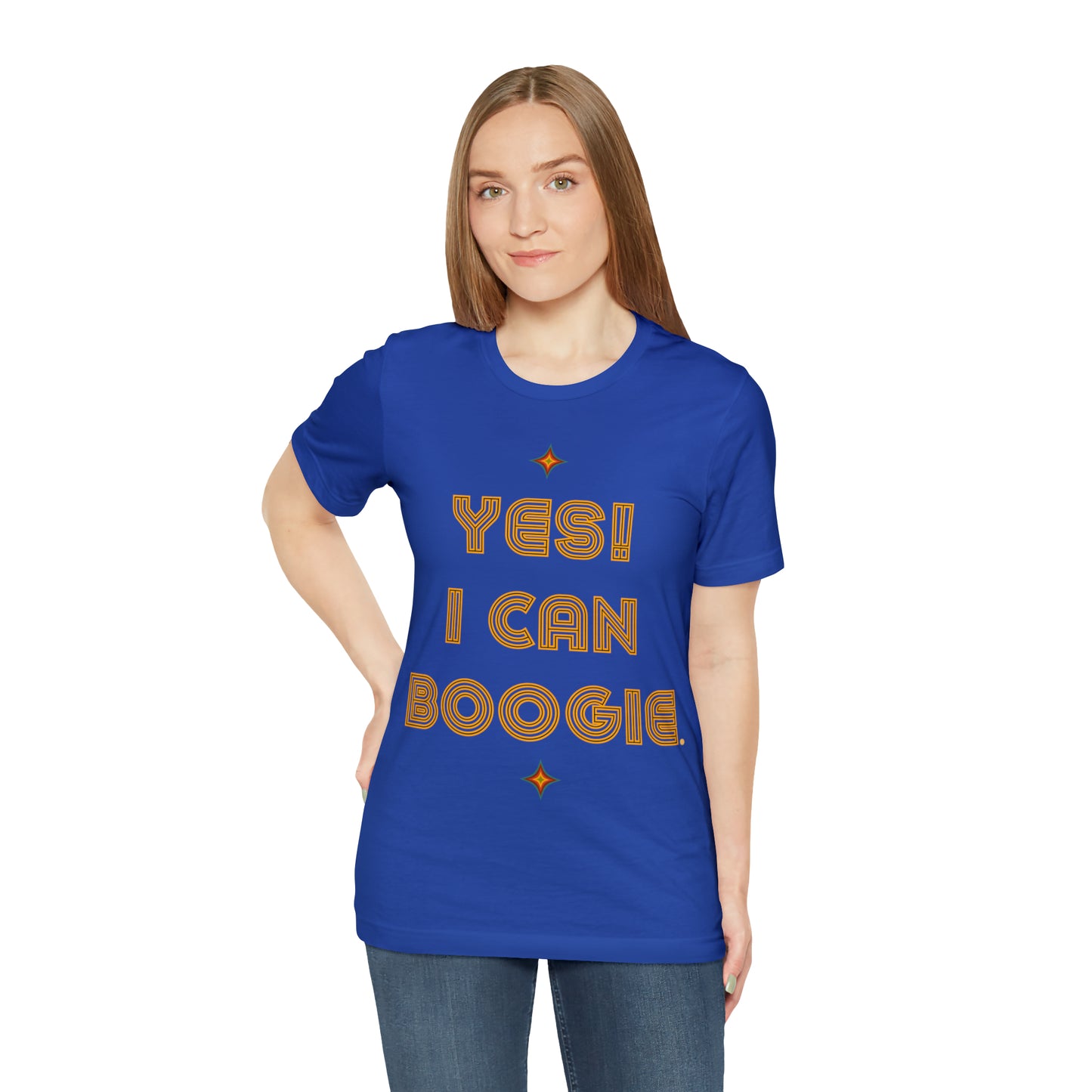 Dance, I Can Boogie, Retro Disco Dance, Words- Adult, Regular Fit, Soft Cotton, Full Size Image, T-shirt