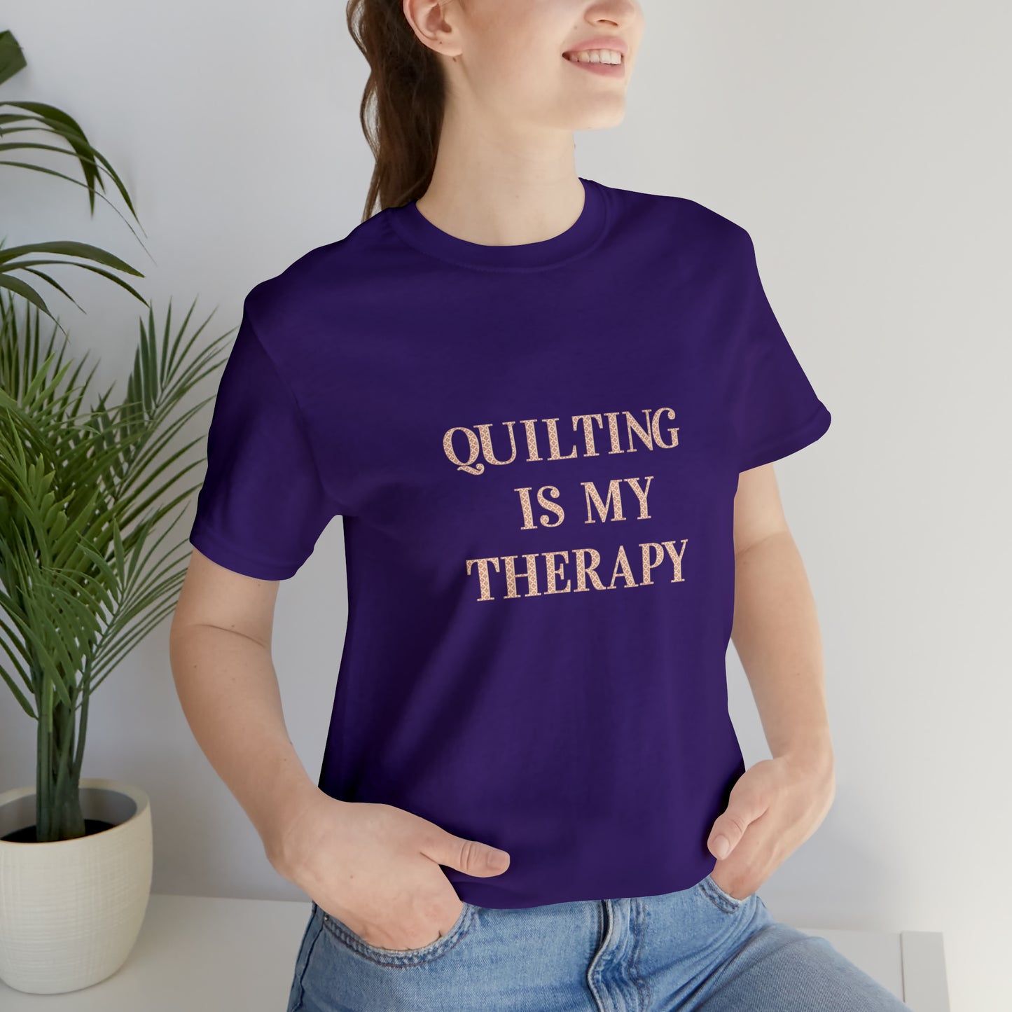 Hobby, Quilting Is My Therapy- Adult, Regular Fit, Soft Cotton, Smaller Size Image, T-shirt