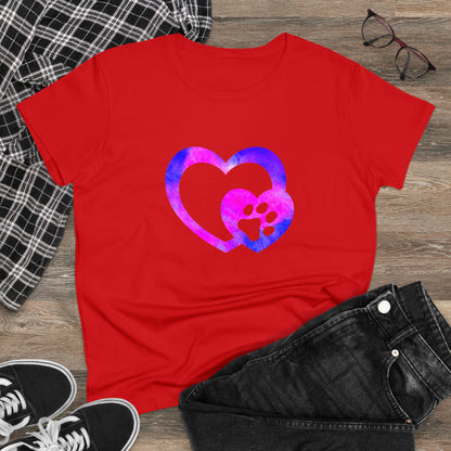 Art, Colorful, Love, Dog Paw- Adult, Semi-fitted, T-shirt
