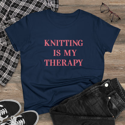 Knitting Is My Therapy- Adult, Semi-fitted T-shirt