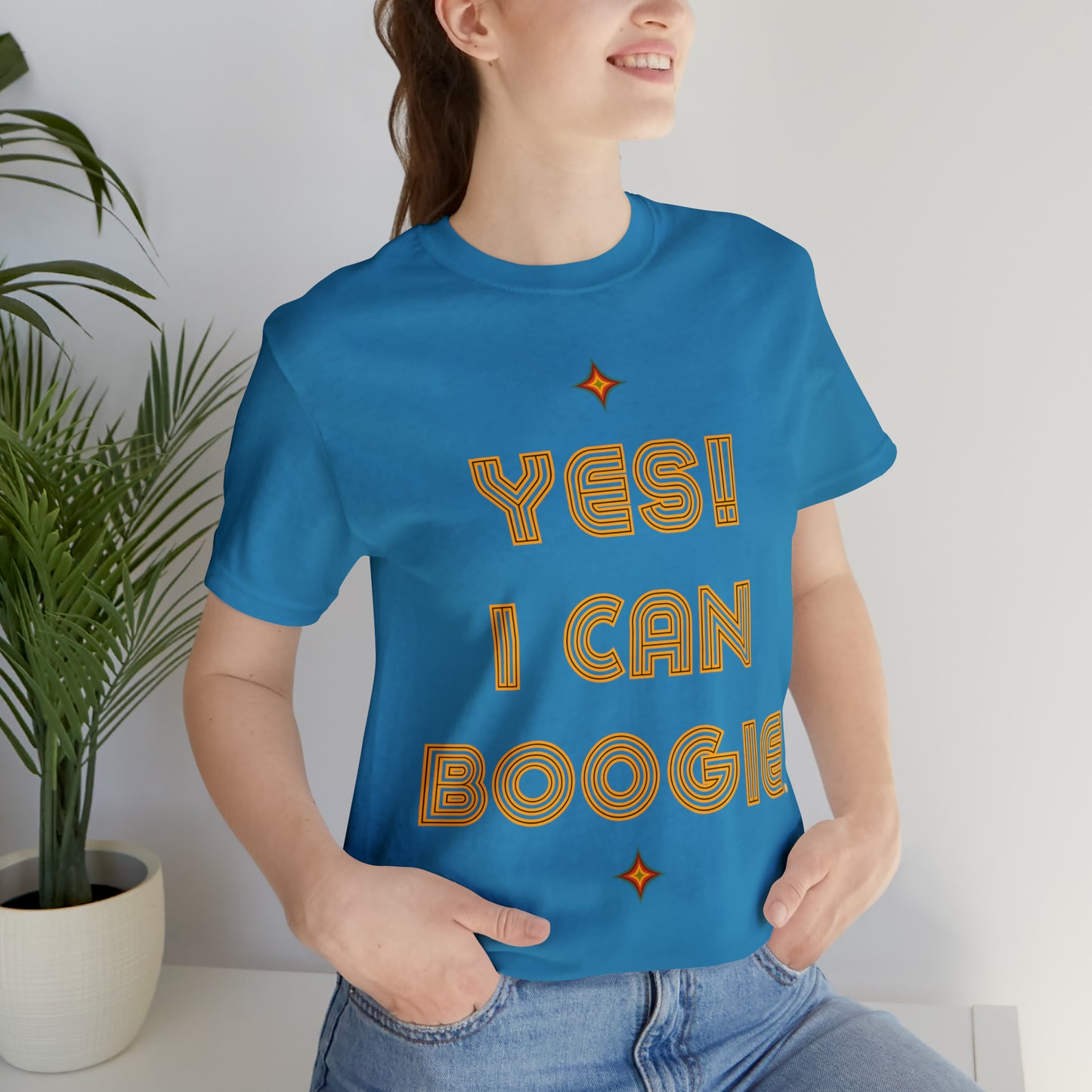 Dance, I Can Boogie, Retro Disco Dance, Words- Adult, Regular Fit, Soft Cotton, Full Size Image, T-shirt