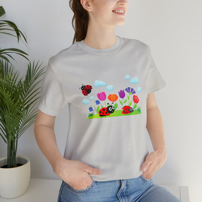 Nature, Plants, Flowers, No words, Ladybug Bugs- Adult, Regular Fit, Soft Cotton, T-shirt
