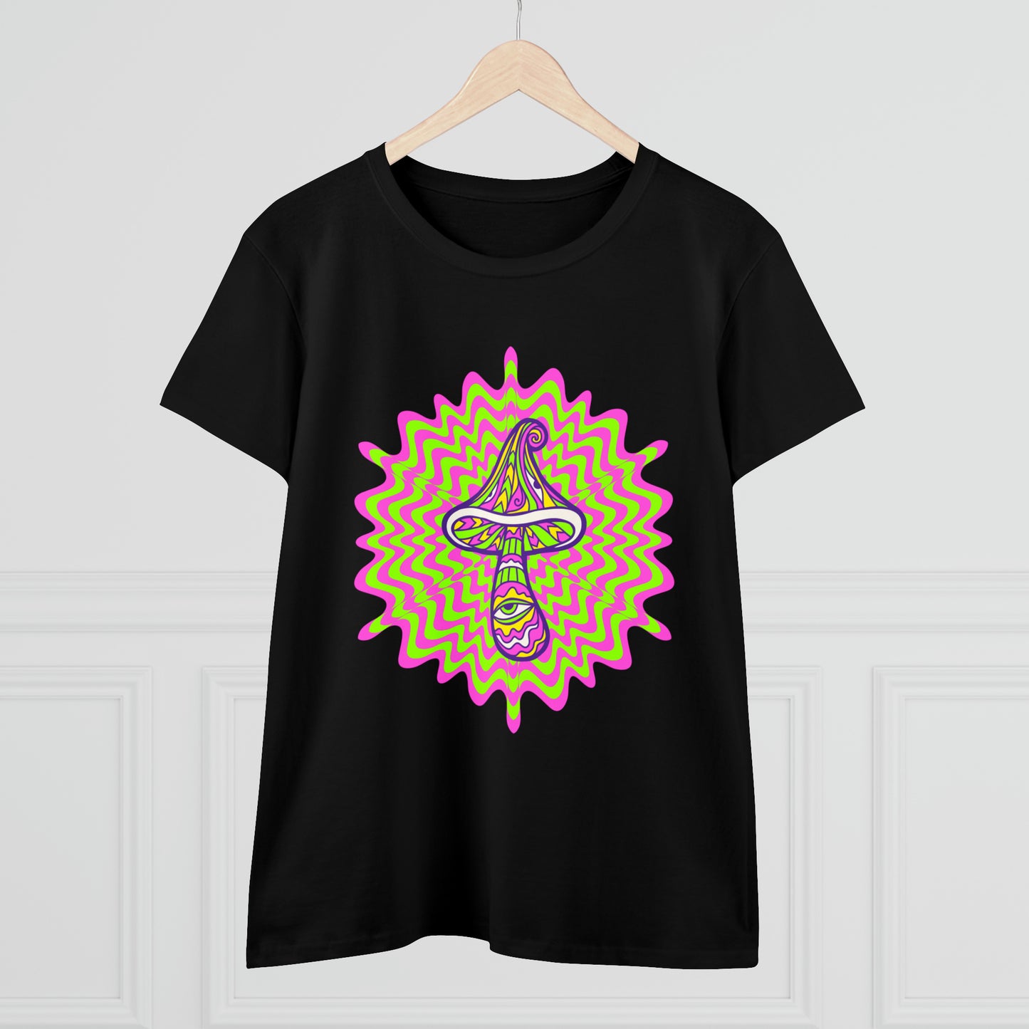 Colorful, Retro Mushrooms- Adult, Semi-fitted, Smaller Size Image, T-shirt