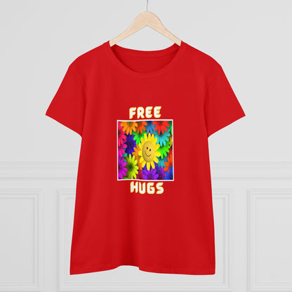 Positive, Art, Colorful, Nature, Flowers, Free Hugs- Adult, Semi-fitted, T-shirt