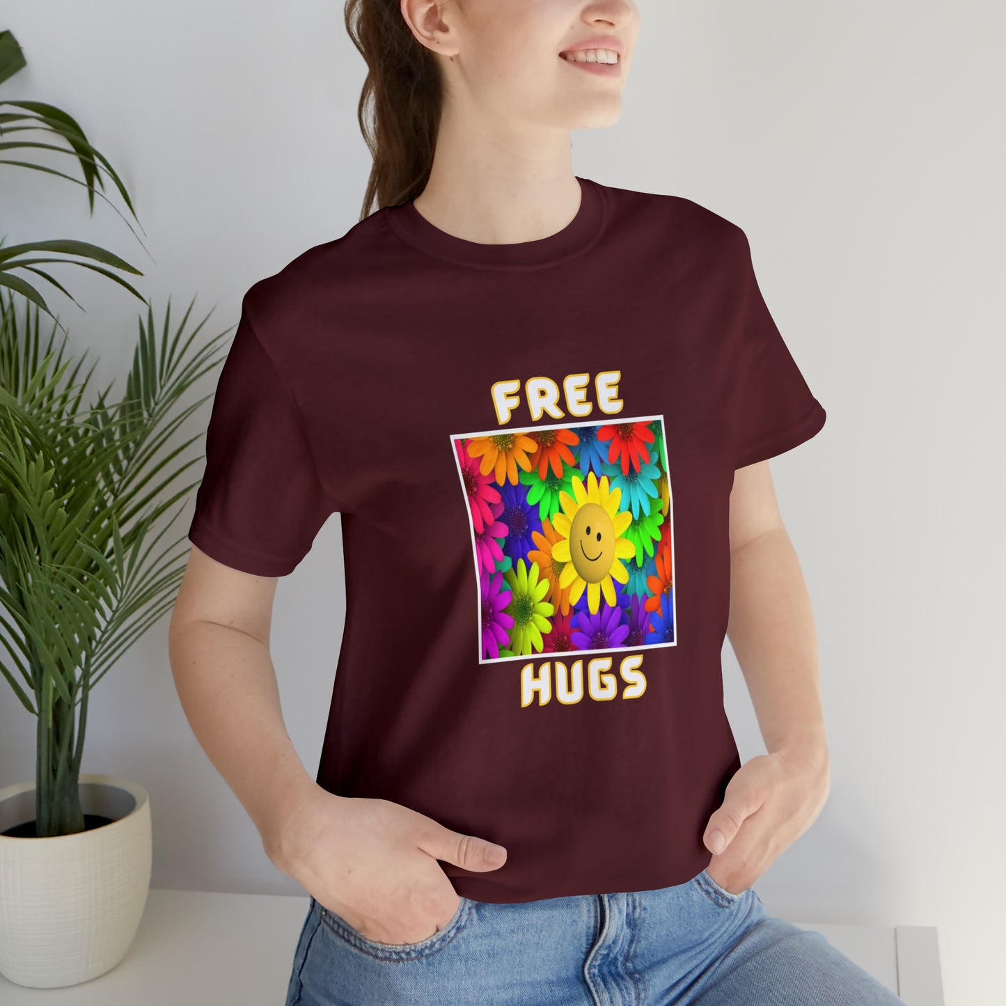 Positive, Art, Colorful, Nature, Flowers, Free Hugs- Adult, Regular Fit, Soft Cotton,  T-shirt