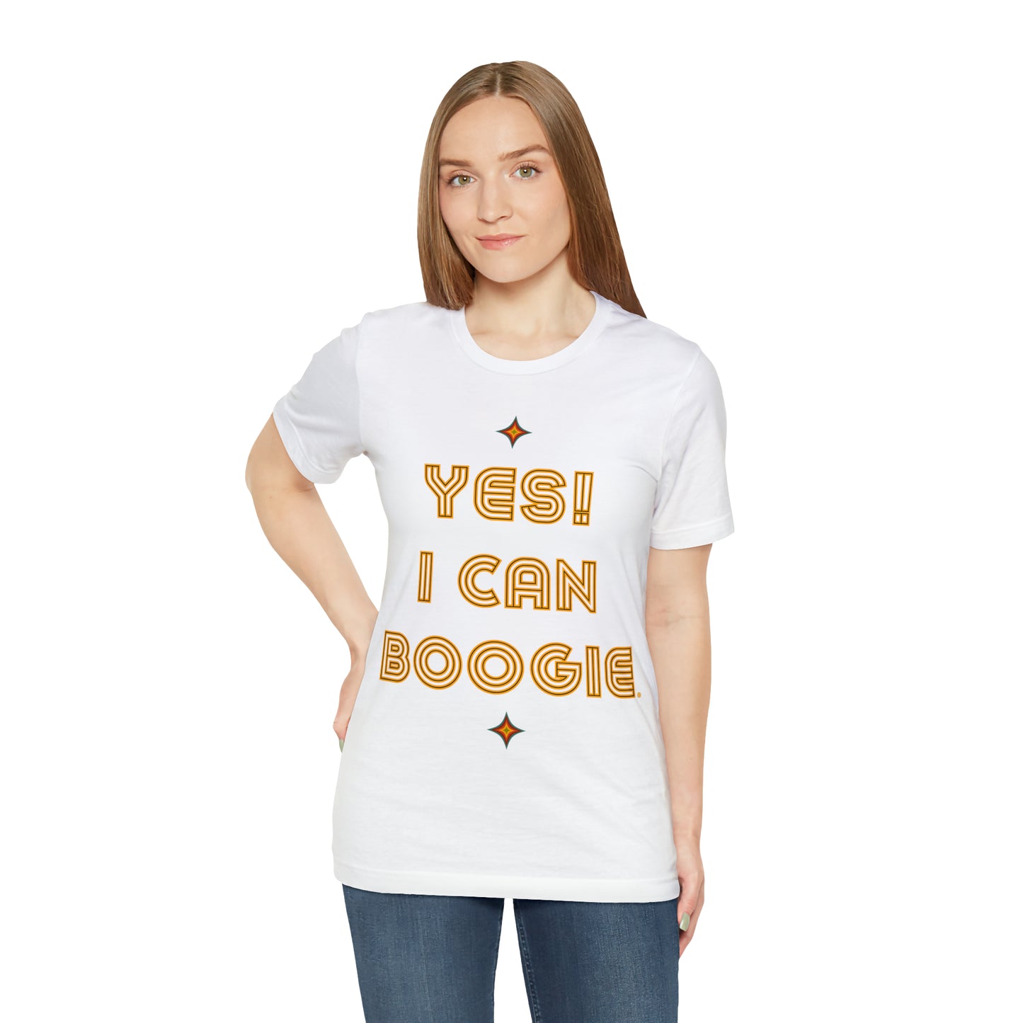 Dance, I Can Boogie, Retro Disco Dance, Words- Adult, Regular Fit, Soft Cotton, Full Size Image, T-shirt
