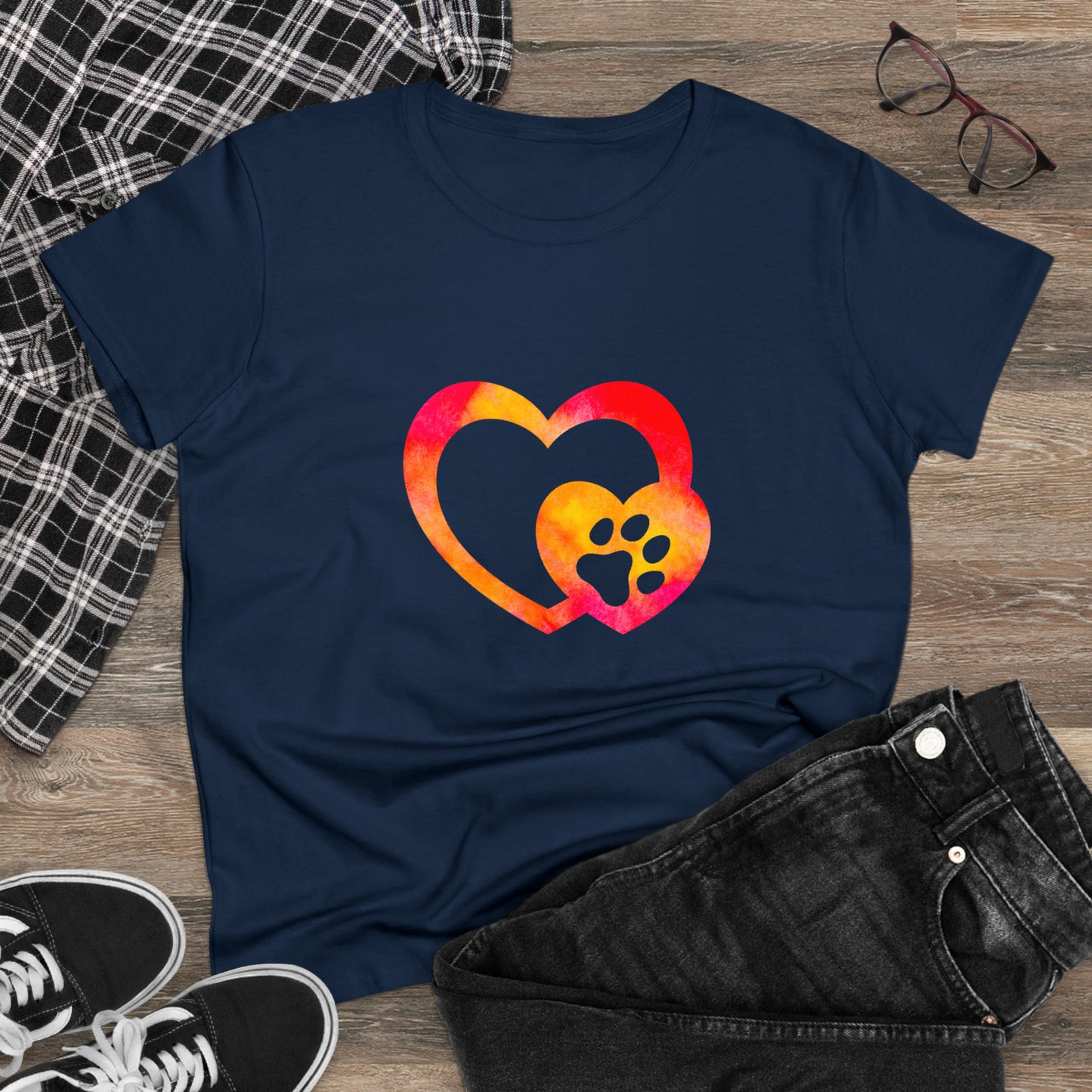 Art, Colorful, Love, Dog Paw- Adult, Semi-fitted, T-shirt