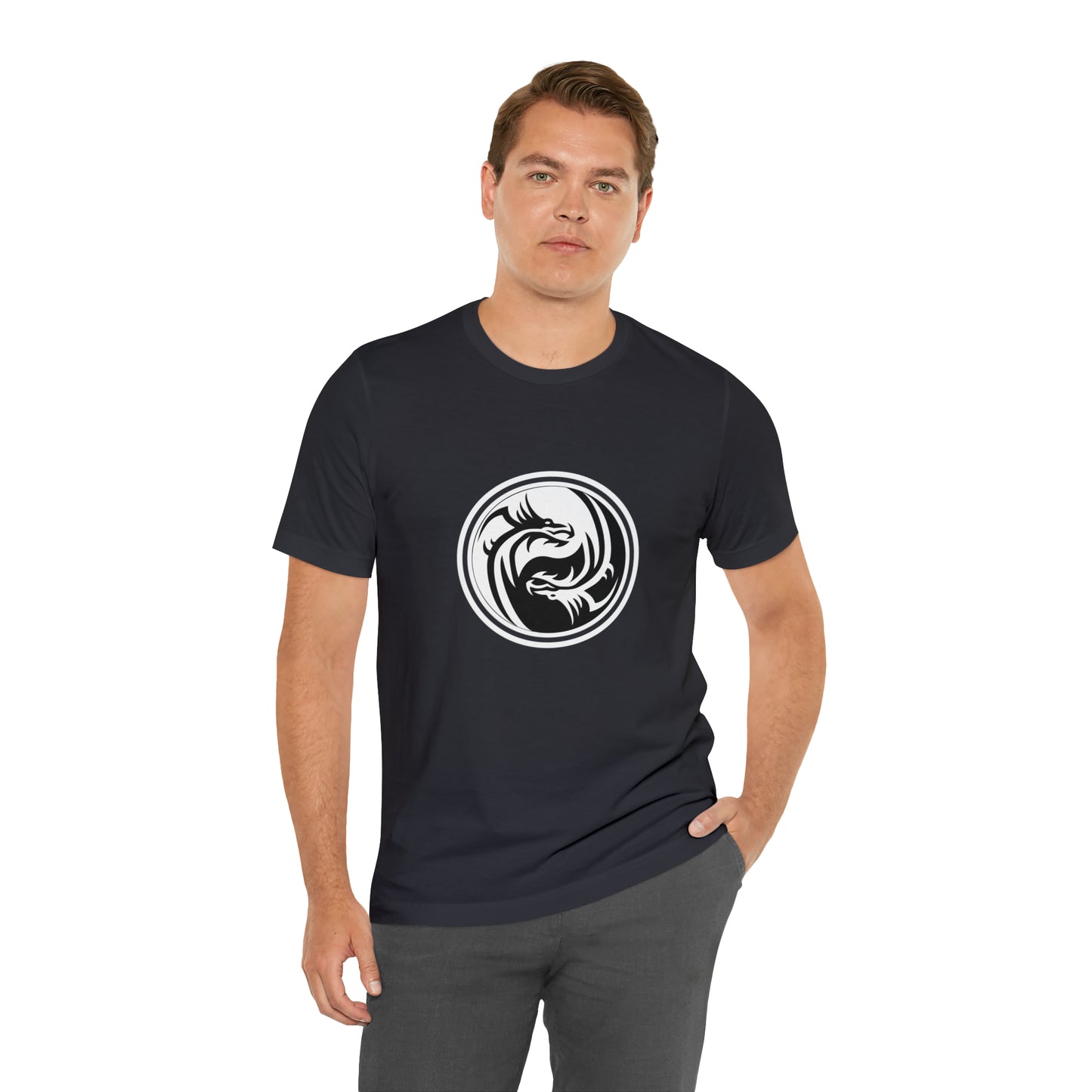 Symbol, Dragon, Ying Yang- Adult, Regular Fit, Soft Cotton, Smaller Size Image, T-shirt