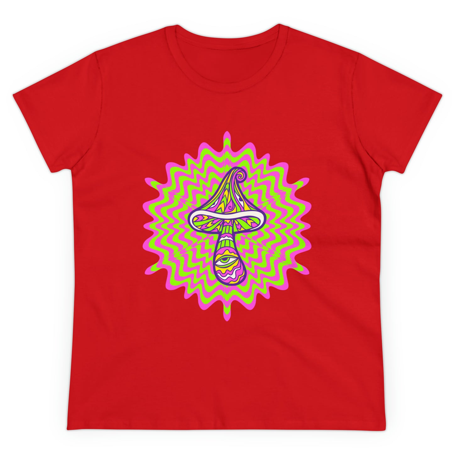 Colorful, Retro Mushrooms- Adult, Semi-fitted, Smaller Size Image, T-shirt