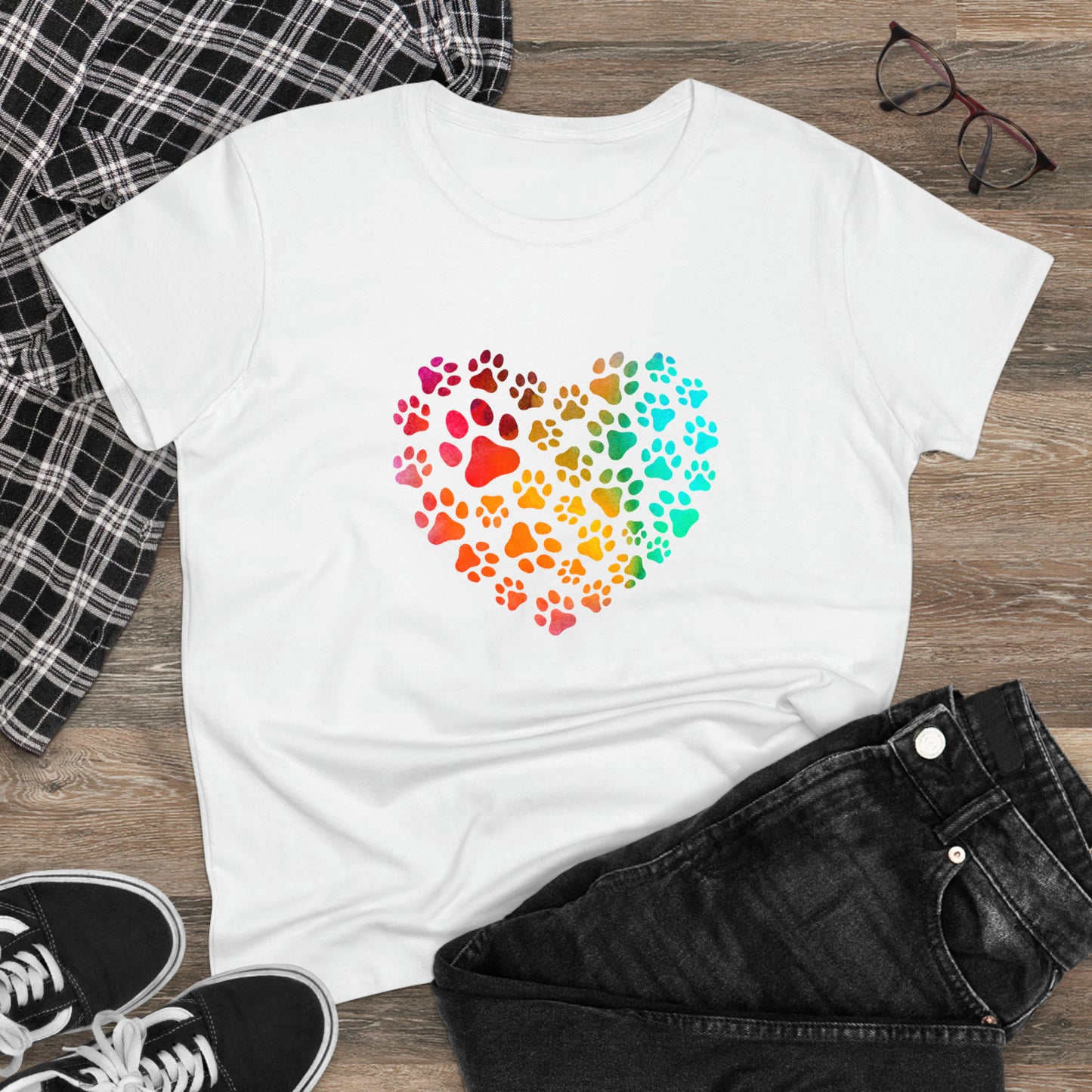 Art, Colorful, Love, Dog Paw- Adult, Semi-fitted, T-shirt