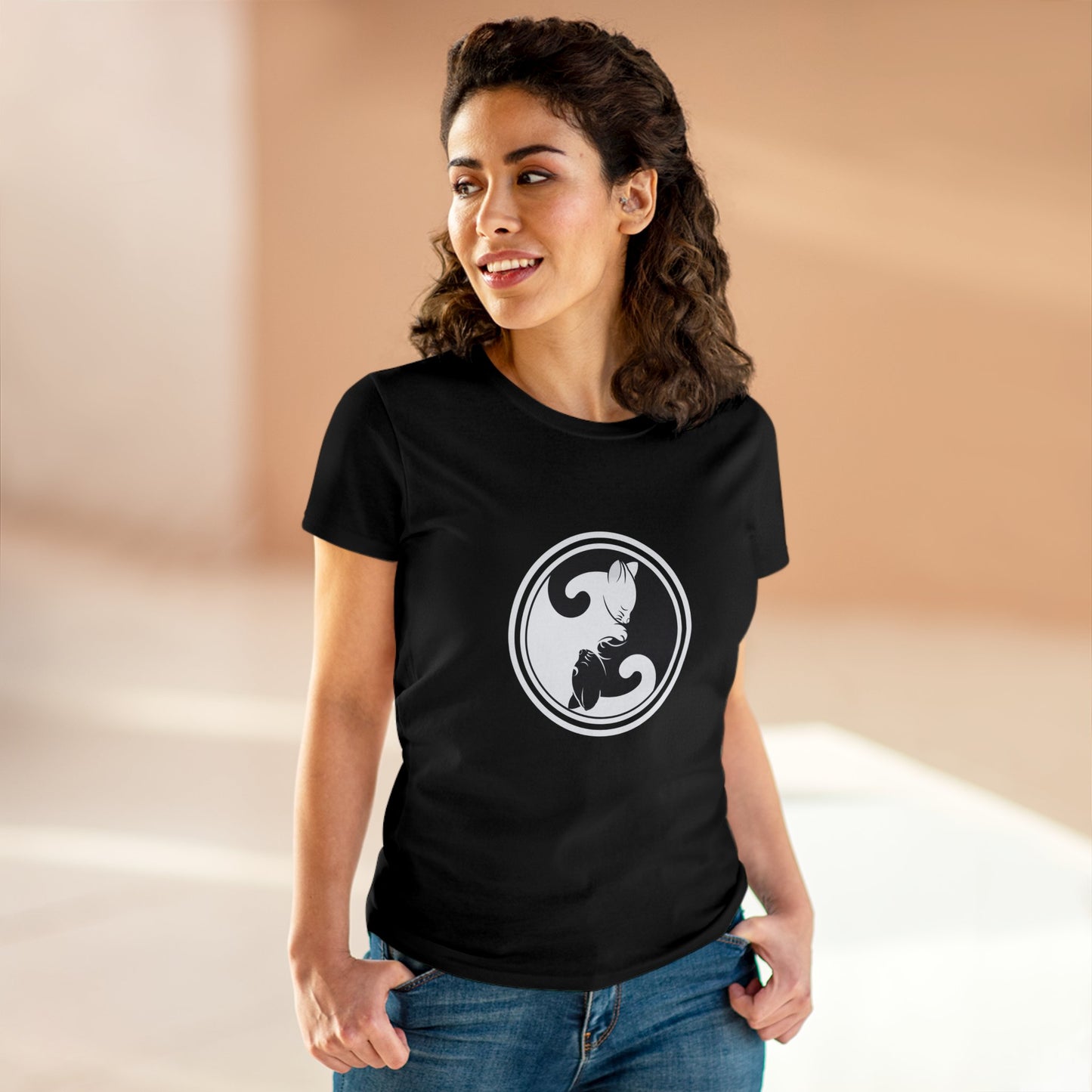 Symbol, Ying Yang, Cat- Adult, Semi-fitted, Smaller Size Image, T-shirt