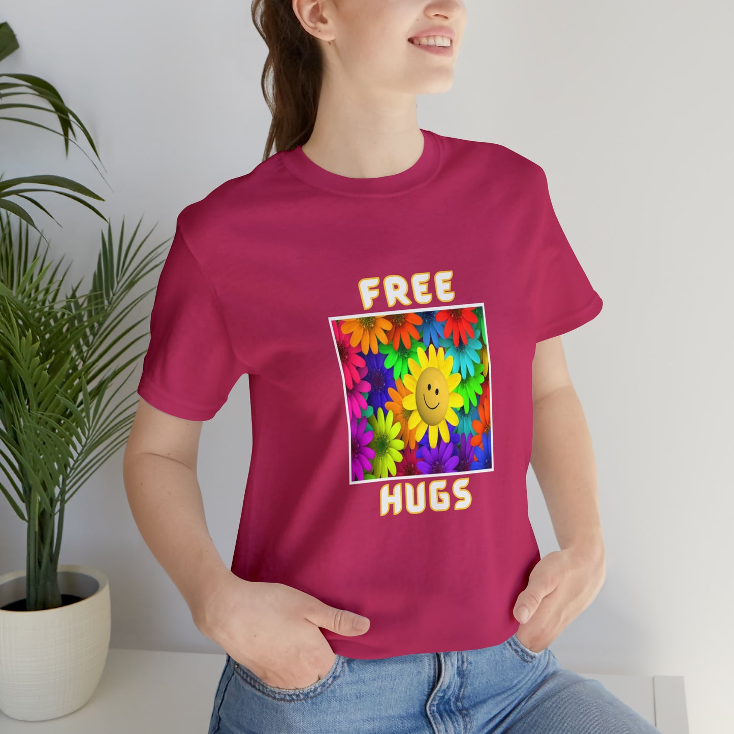 Positive, Art, Colorful, Nature, Flowers, Free Hugs- Adult, Regular Fit, Soft Cotton,  T-shirt