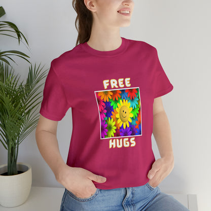 Positive, Art, Colorful, Nature, Flowers, Free Hugs- Adult, Regular Fit, Soft Cotton,  T-shirt