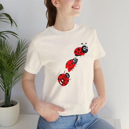Ladybug Crossing Bug, Flowers, Plants- Adult, Regular Fit, Soft Cotton, T-shirt