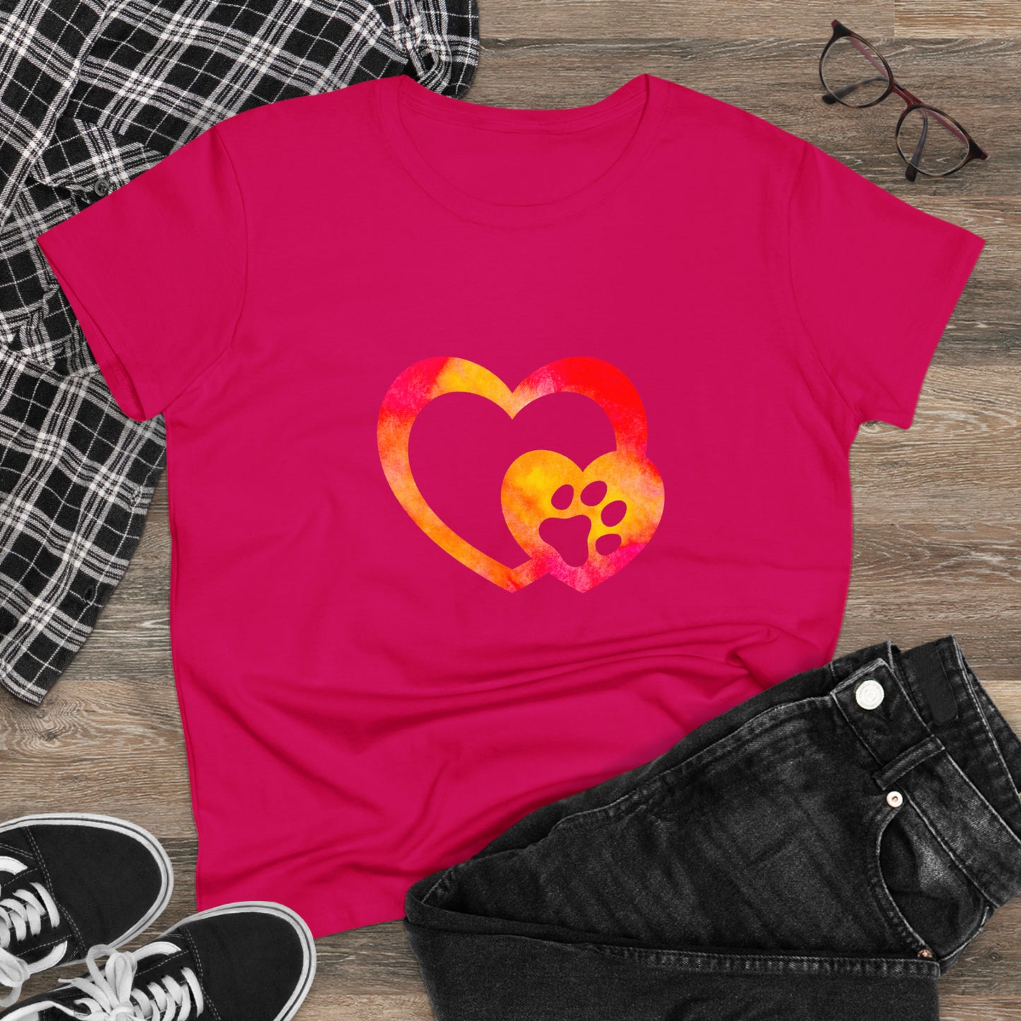 Art, Colorful, Love, Dog Paw- Adult, Semi-fitted, T-shirt