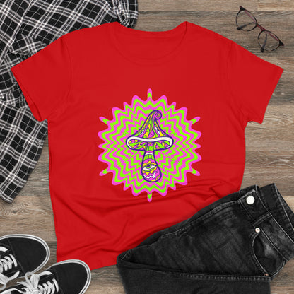 Colorful, Retro Mushrooms- Adult, Semi-fitted, Smaller Size Image, T-shirt