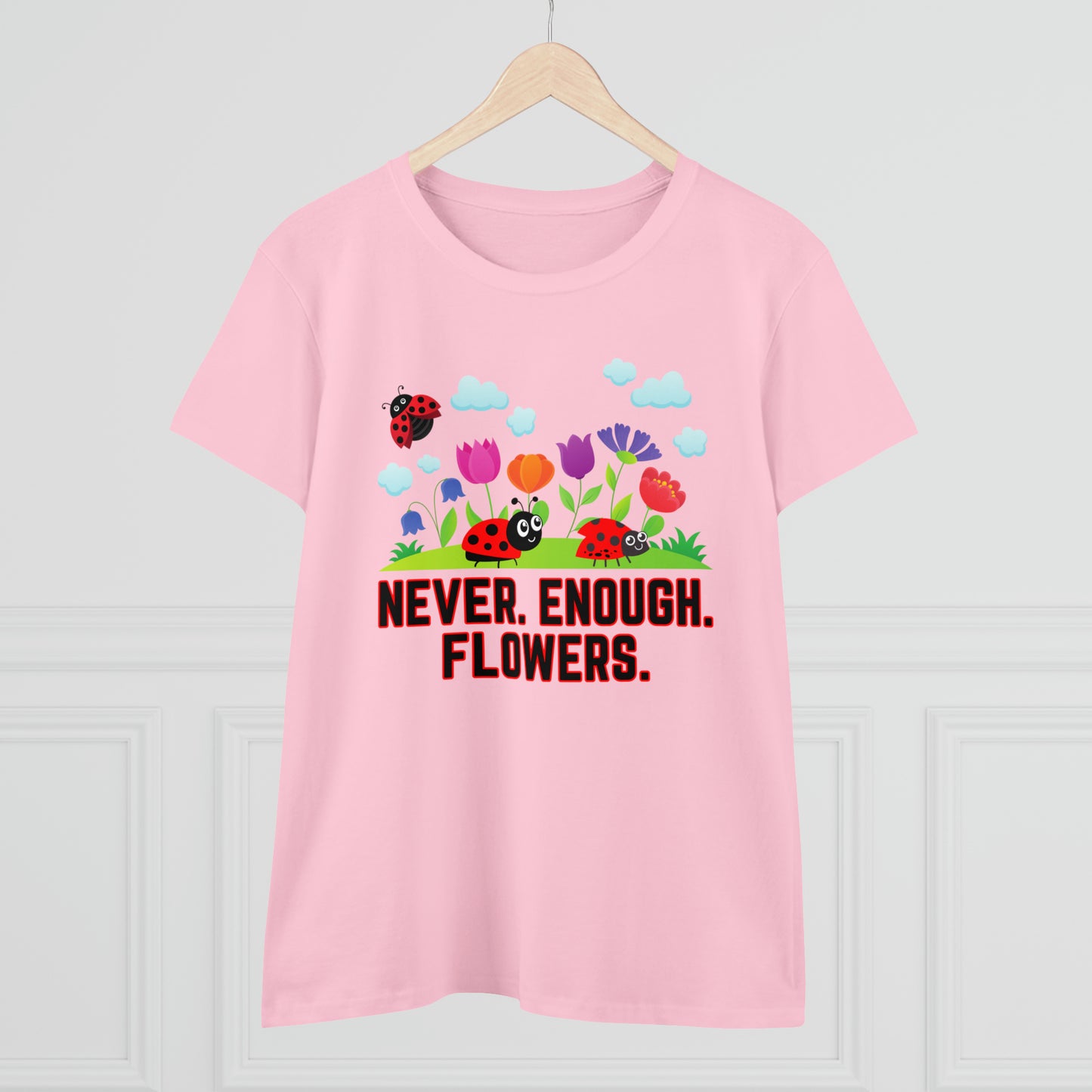 Nature, Plants, Never Enough Flowers Ladybug Bug- Adult, Semi-fitted, T-shirts