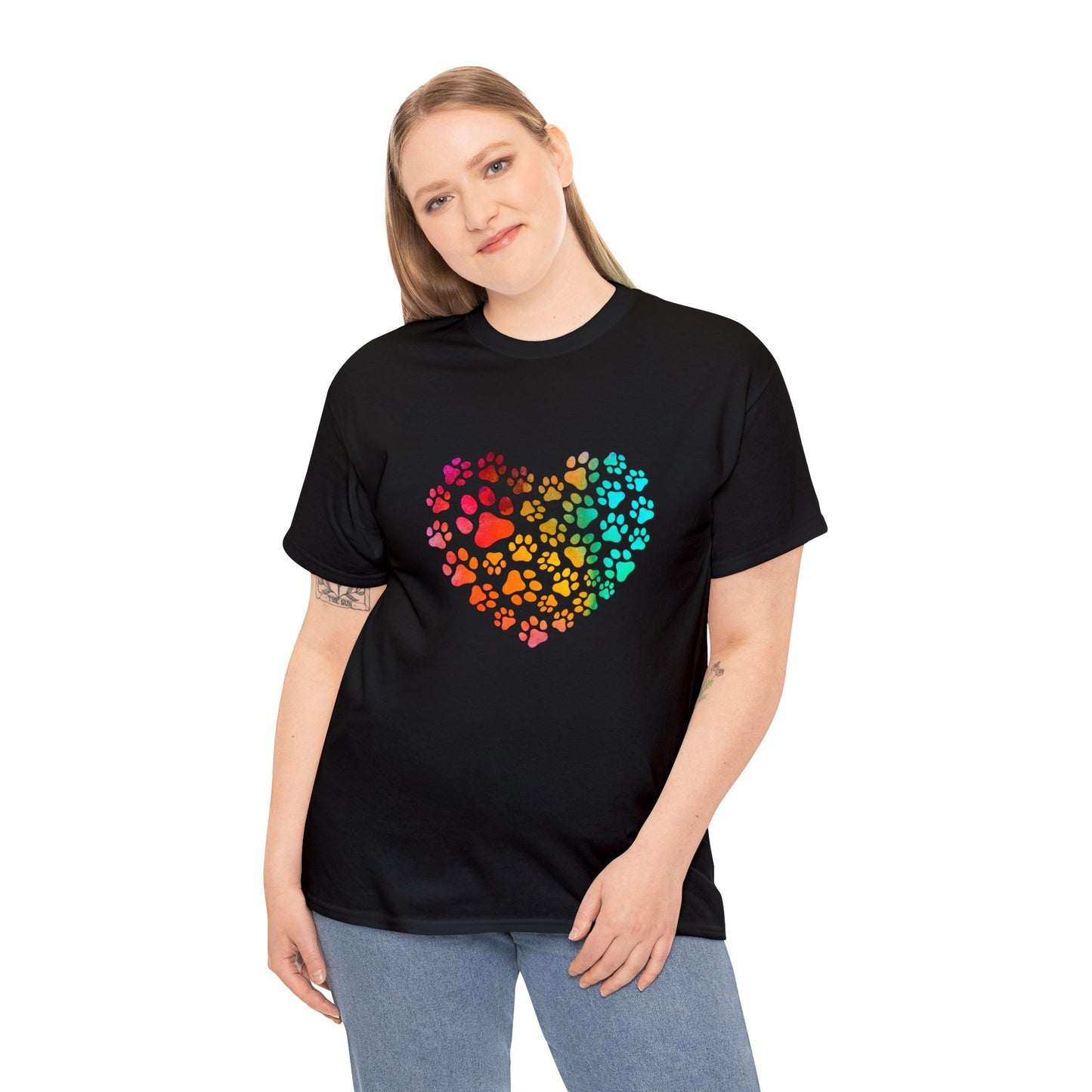 Art, Colorful, Love, Dog Paw Heart Valentine- Adult T-shirt