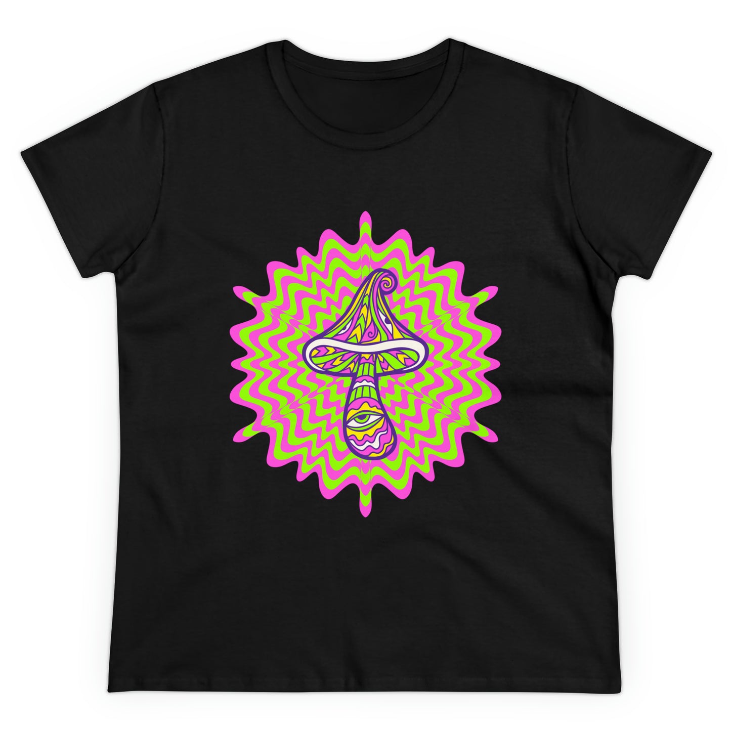 Colorful, Retro Mushrooms- Adult, Semi-fitted, Smaller Size Image, T-shirt