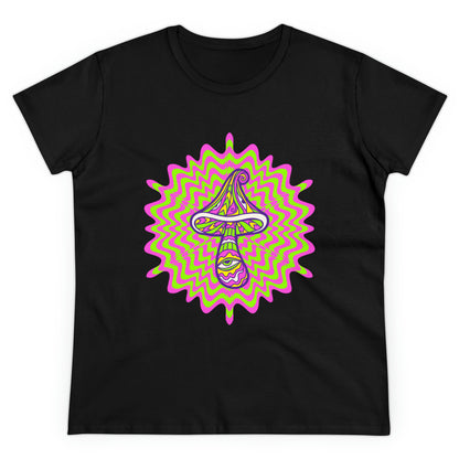 Colorful, Retro Mushrooms- Adult, Semi-fitted, Smaller Size Image, T-shirt