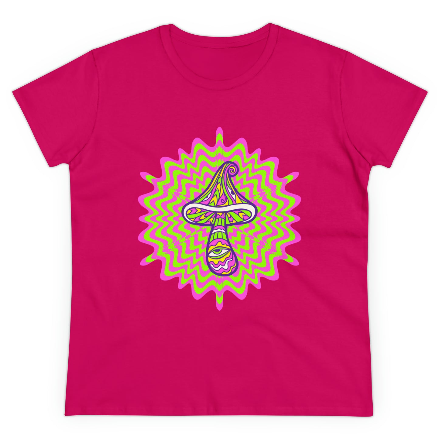 Colorful, Retro Mushrooms- Adult, Semi-fitted, Smaller Size Image, T-shirt