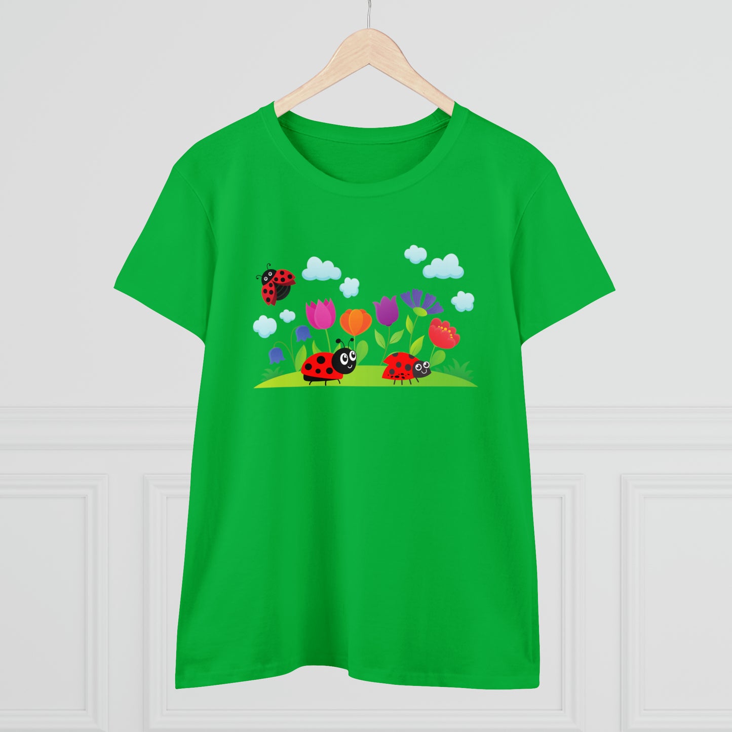 Nature, Flowers, Garden, Ladybug, Bugs-  Adult, Semi-fitted, T-shirt